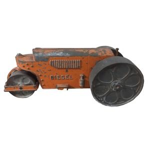 Hubley 10" Diesel Road Roller Diecast Aluminum 1950 Orange